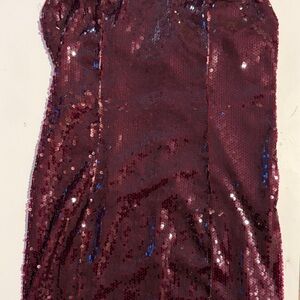 Burgundy Babydoll Sequin Dress